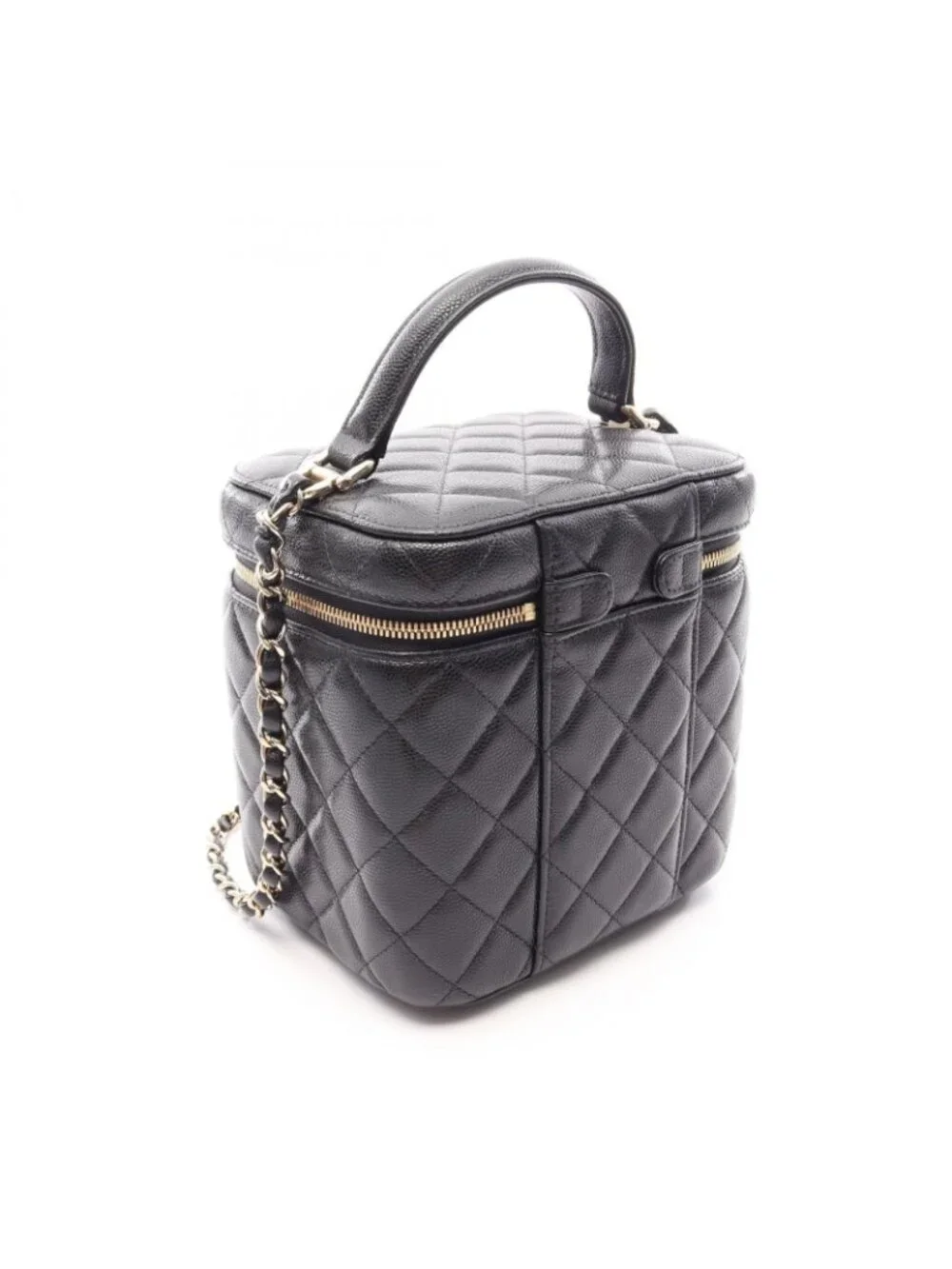 Chanel Shoulder Bag Quilted Vanity Black Caviar Leather 2-Way Chain